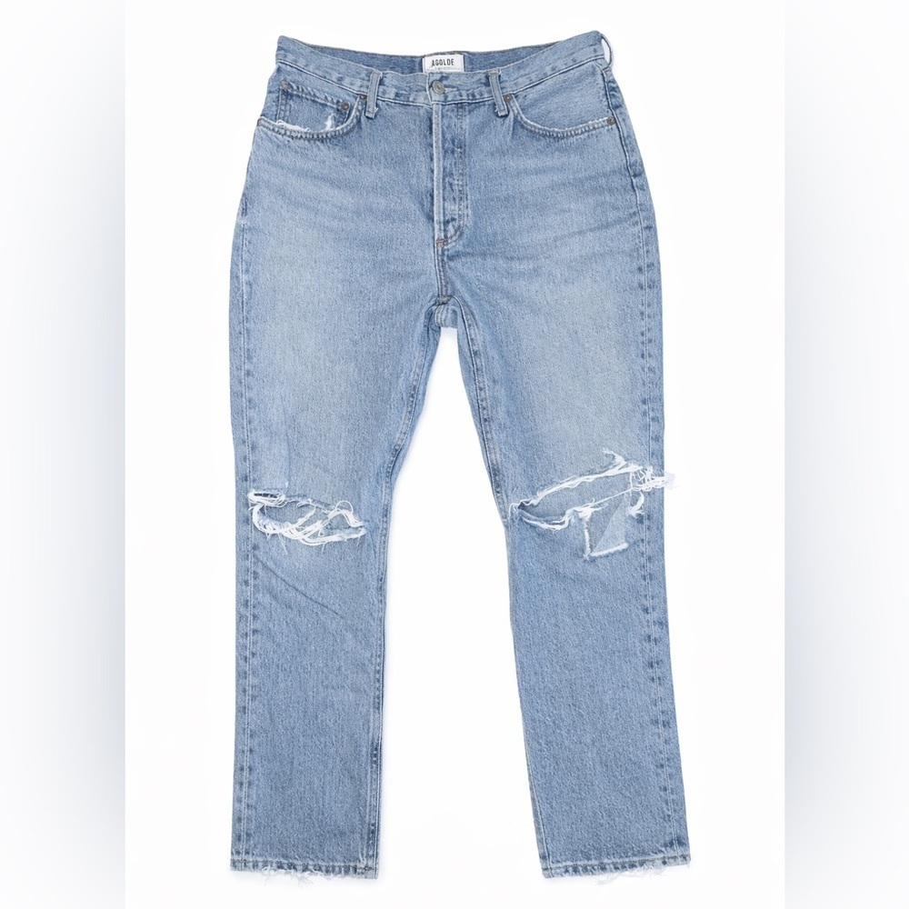 AGOLDE High Rise Boyfriend Jeans Size 31 Distressed Blue 26” Inseam 100% Cotton - Picture 2 of 9